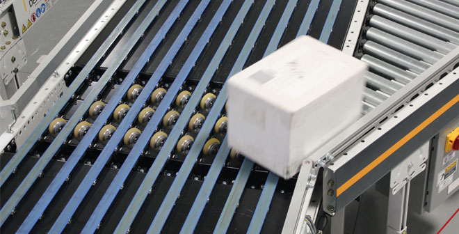 Dematic Narrow Belt Sorter designed for low-mid rate applications