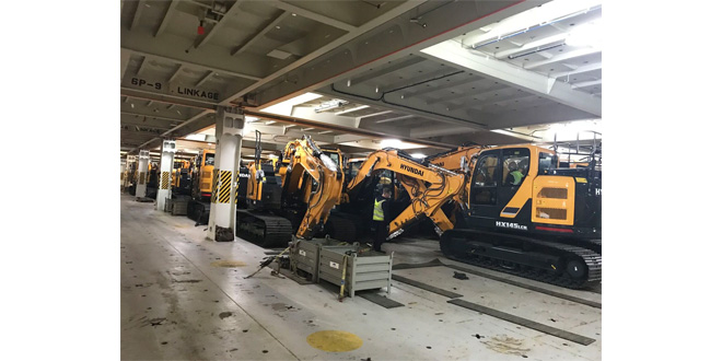 When the boat comes in Hyundai machines roll off the ship at Tilbury Docks