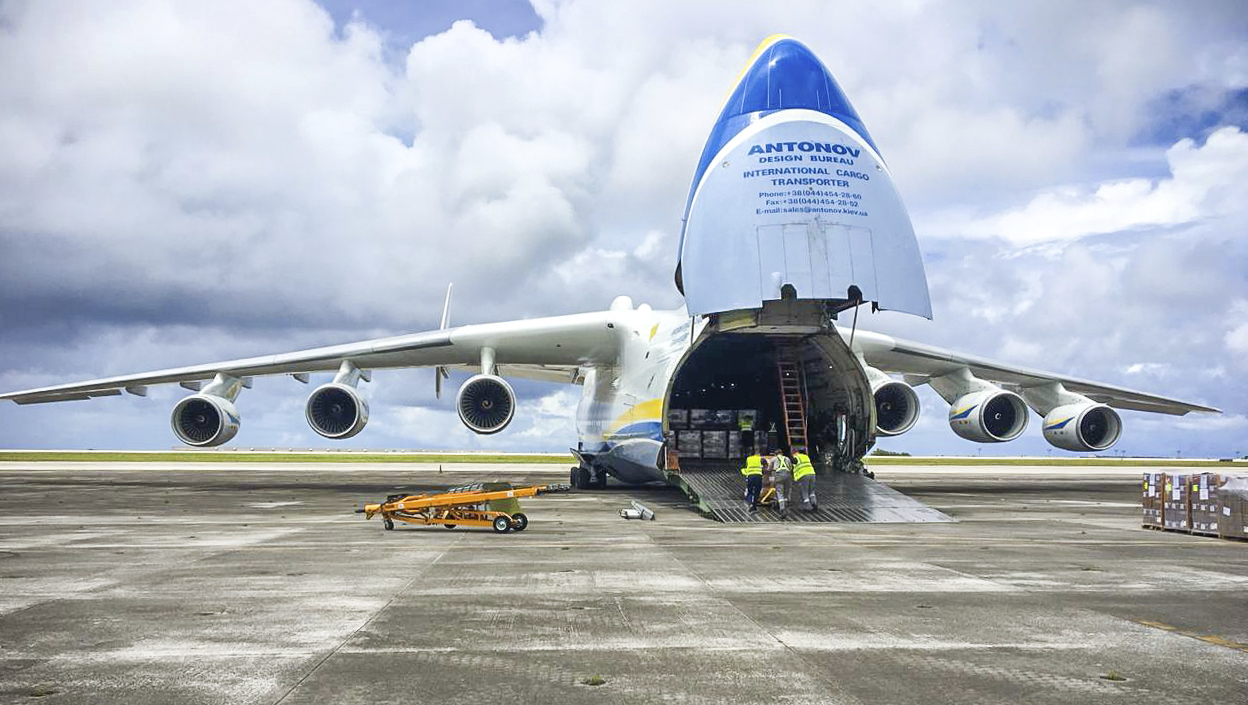 ANTONOV 225 FLIGHT BRINGS HUGE PAYLOAD OF EMERGENCY AID TO GUAM HURRICANE VICTIMS