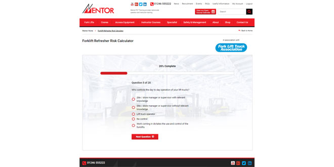 Mentor FLT Training to showcase Forklift Refresher Risk Calculator